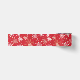 White Snowflake Pattern on Red Satin Ribbon