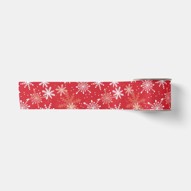 White Snowflake Pattern on Red Satin Ribbon (Front)