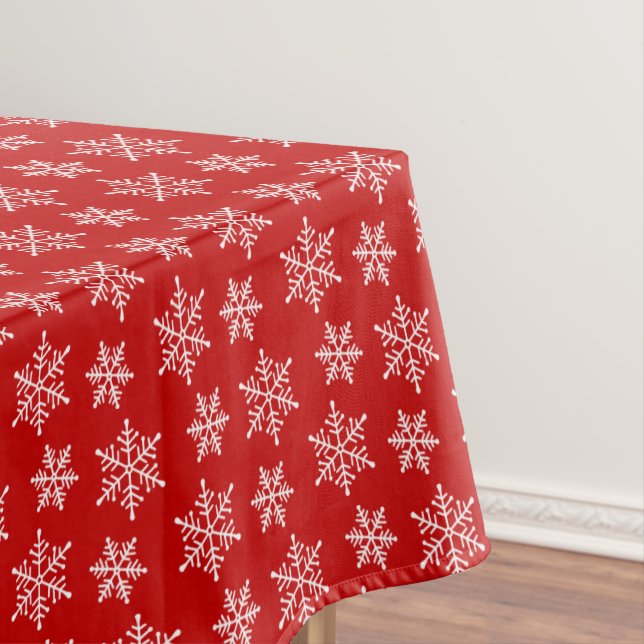White Snowflake Pattern on Red Tablecloth (In Situ)