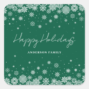 White Snowflake Personalised Christmas Holiday Square Sticker