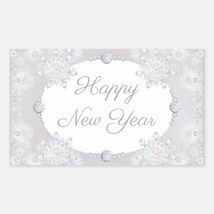 White snowflake rectangular sticker