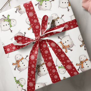 White Snowflake Red Background Christmas Pattern Satin Ribbon