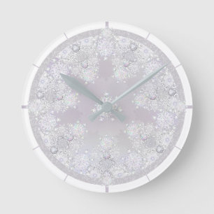 White Snowflake Round Clock