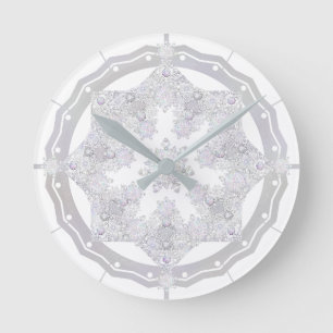 White Snowflake Round Clock