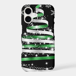 White Snowflake Silver Green Ribbon Christmas Tree
