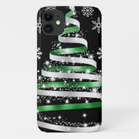 White Snowflake Silver Green Ribbon Christmas Tree