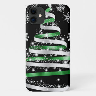 White Snowflake Silver Green Ribbon Christmas Tree Case-Mate iPhone Case