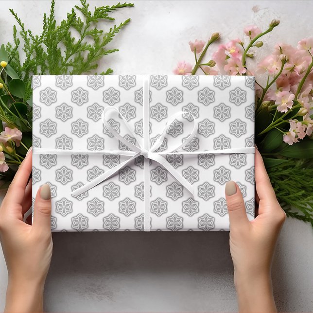 White Snowflake Star Pattern Wrapping Paper Sheet (Creator Uploaded)