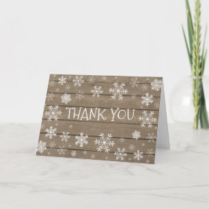 White Snowflake Winter Rustic Wood Thank You Card