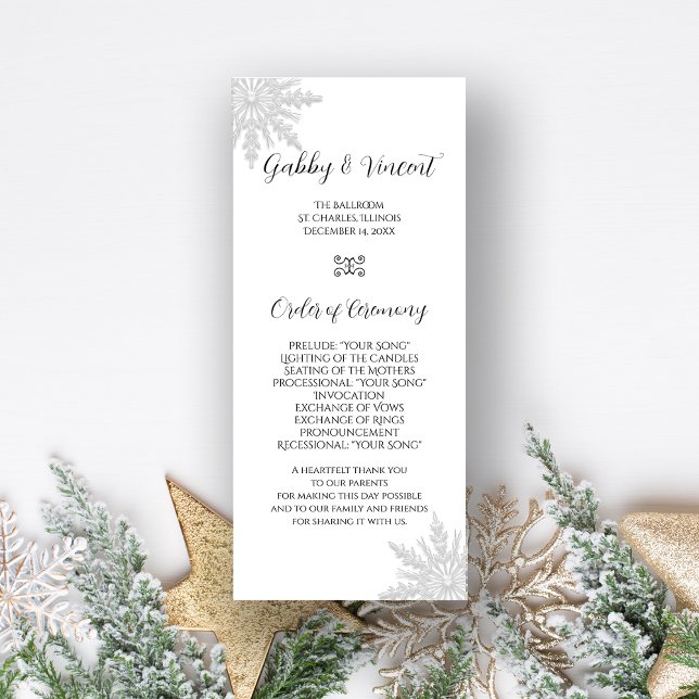 White Snowflake Winter Wedding Program Programme (Creator Uploaded)