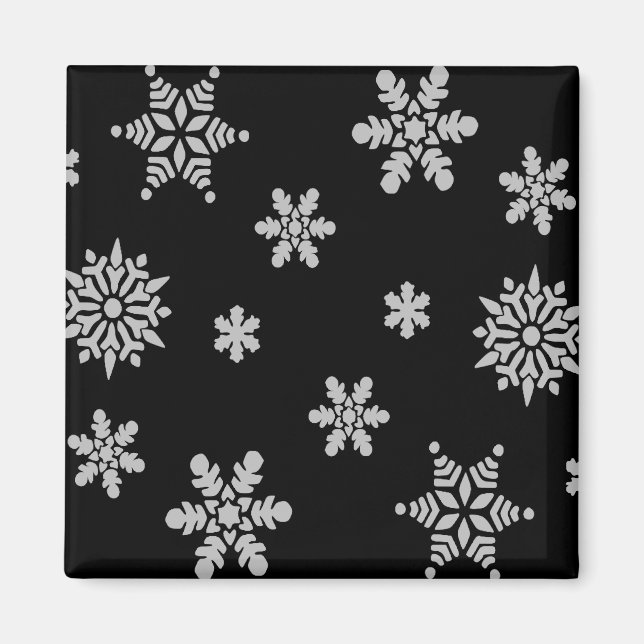 White Snowflake with Black Background Fridge Magnet (Front)