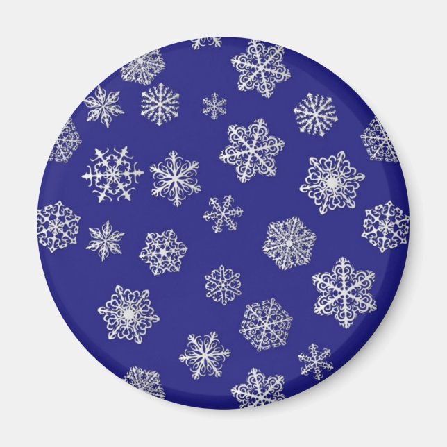 White snowflakes against deep cobalt blue magnet (Front)
