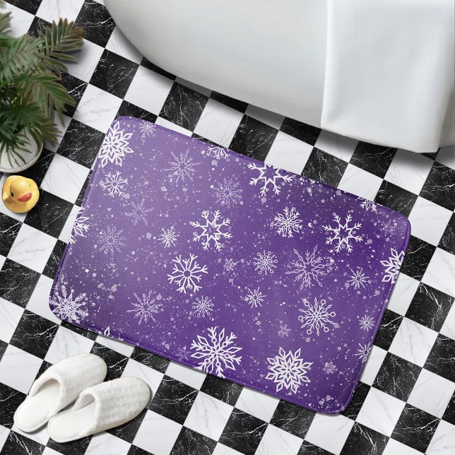 White Snowflakes Amethyst Purple Bath Mat (Creator Uploaded)