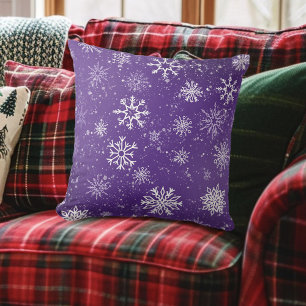 White Snowflakes Amethyst Purple Cushion