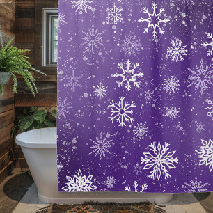 White Snowflakes Amethyst Purple Shower Curtain