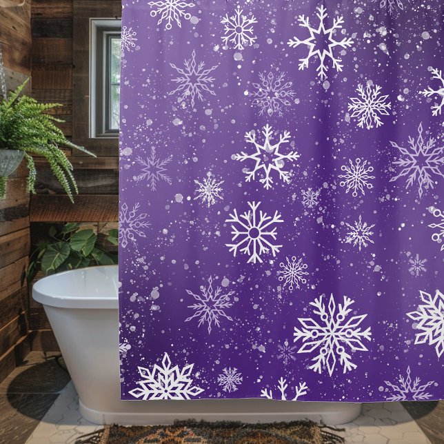 White Snowflakes Amethyst Purple Shower Curtain (Creator Uploaded)