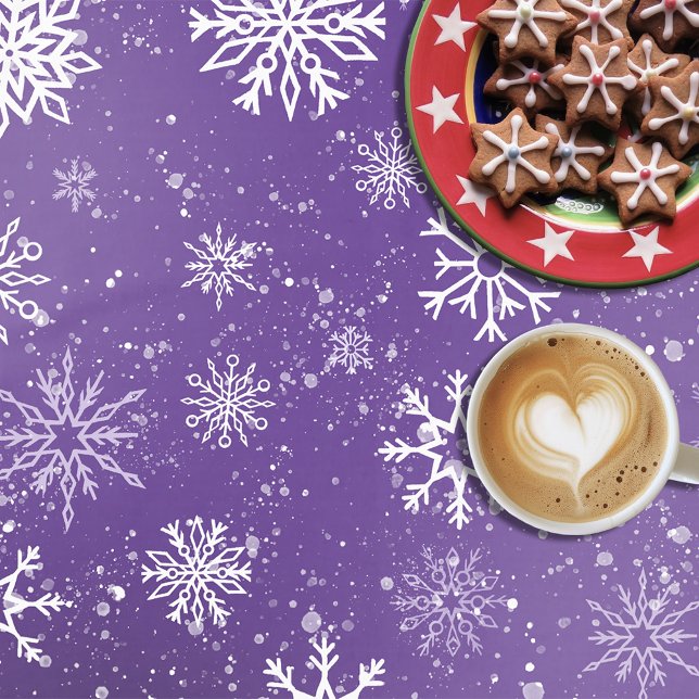 White Snowflakes Amethyst Purple Tablecloth (Creator Uploaded)