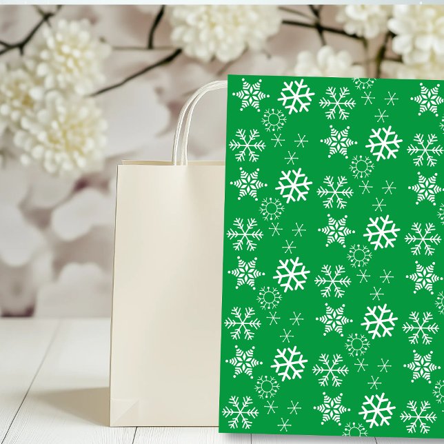 White Snowflakes and Green Background Christmas Tissue Paper (Creator Uploaded)