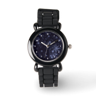 White Snowflakes and Midnigh Blue Background Watch