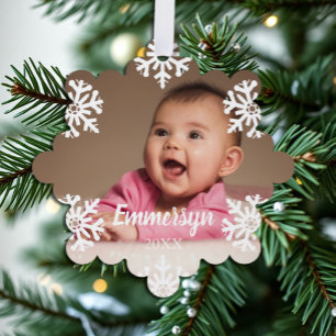 White Snowflakes Baby Photo Tree Decoration Card