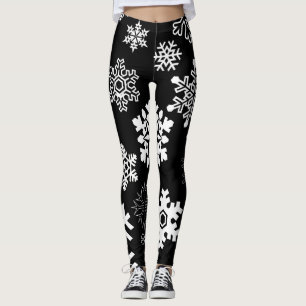 White Snowflakes - Black Leggings