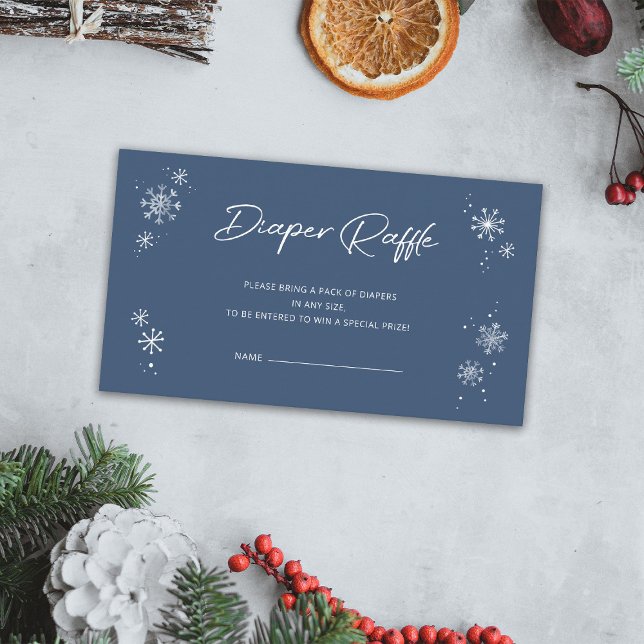 White Snowflakes Blue Diaper Raffle Enclosure Card (Creator Uploaded)