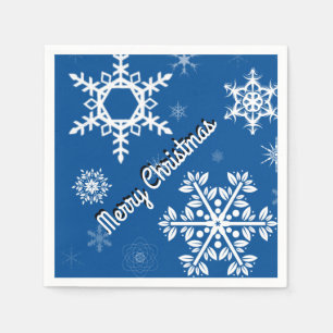White Snowflakes Blue Paper Napkins