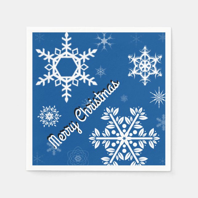 White Snowflakes Blue Paper Napkins (Front)