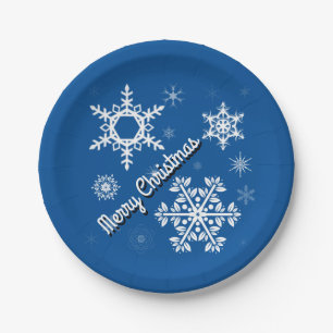 White Snowflakes Blue Paper Plates