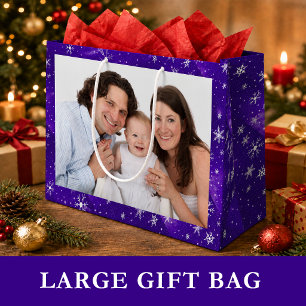 White Snowflakes Blue-Purple Backgd Large Gift Bag