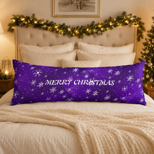 White Snowflakes Blue-Purple Backgrd Body Pillow