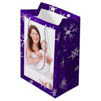 White Snowflakes Blue-Purple Backgrd Med Gift Bag