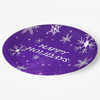 White Snowflakes Blue-Purple Backgrd Paper Plates