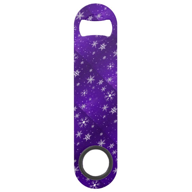 White Snowflakes Blue-Purple Speed Bottle Opener (Front)