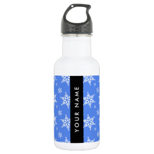 White Snowflakes, Blue, Your name, Personalise 532 Ml Water Bottle
