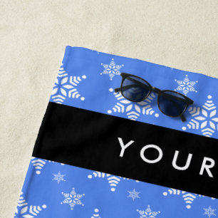 White Snowflakes, Blue, Your name, Personalise Beach Towel