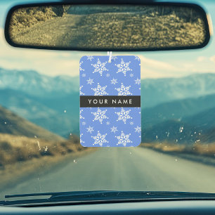 White Snowflakes, Blue, Your name, Personalise Car Air Freshener