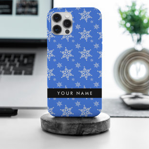 White Snowflakes, Blue, Your name, Personalise iPhone 15 Pro Max Case