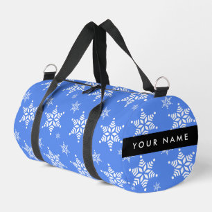 White Snowflakes, Blue, Your name, Personalise Duffle Bag
