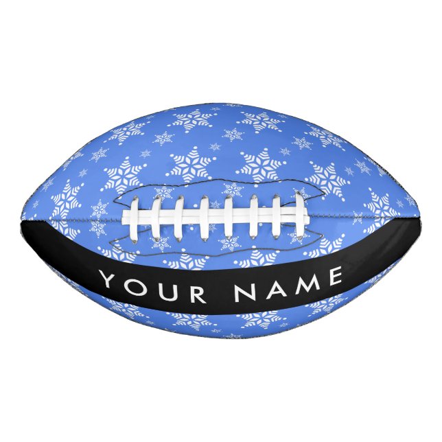 White Snowflakes, Blue, Your name, Personalise Football (Front)