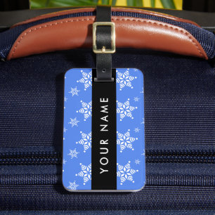 White Snowflakes, Blue, Your name, Personalise Luggage Tag
