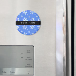 White Snowflakes, Blue, Your name, Personalise Magnet