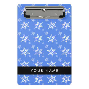 White Snowflakes, Blue, Your name, Personalise Mini Clipboard