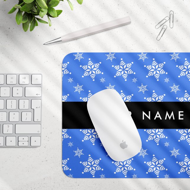 White Snowflakes, Blue, Your name, Personalise Mouse Pad (Creator Uploaded)