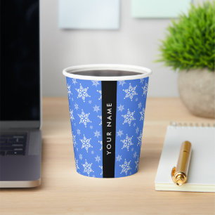 White Snowflakes, Blue, Your name, Personalise Paper Cups