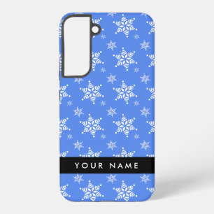 White Snowflakes, Blue, Your name, Personalise Samsung Galaxy Case