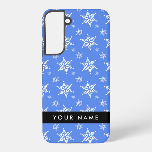 White Snowflakes, Blue, Your name, Personalise Samsung Galaxy S22+ Case (Back)