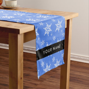 White Snowflakes, Blue, Your name, Personalise Short Table Runner