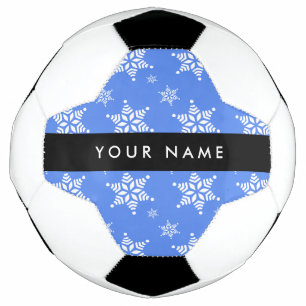White Snowflakes, Blue, Your name, Personalise Soccer Ball