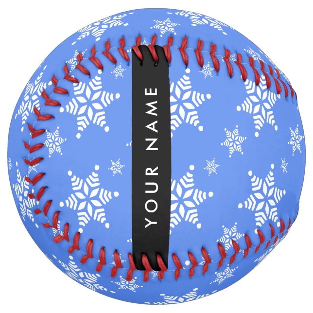 White Snowflakes, Blue, Your name, Personalise Softball (Front Left)